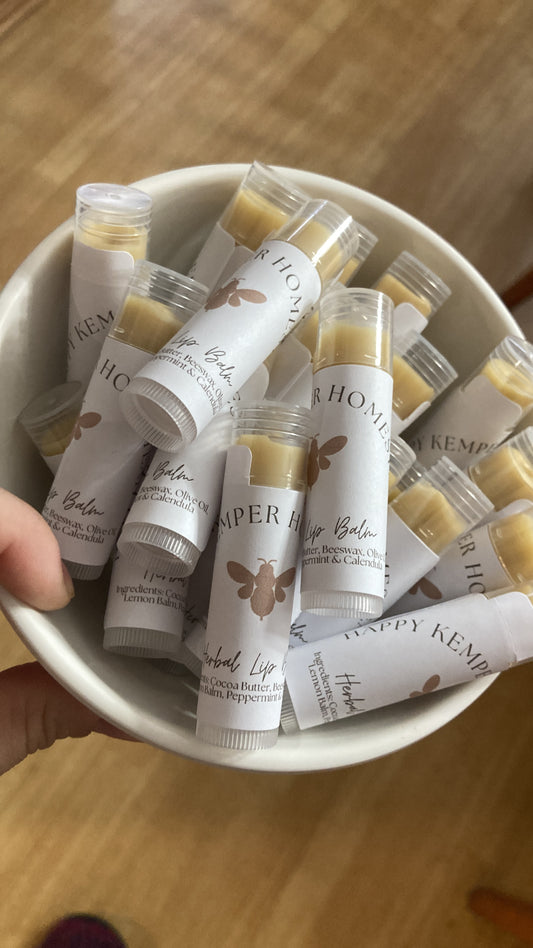 Herbal Lip Balm - non fragrant with home grown peppermint, calendula and lemon balm soaked olive oil